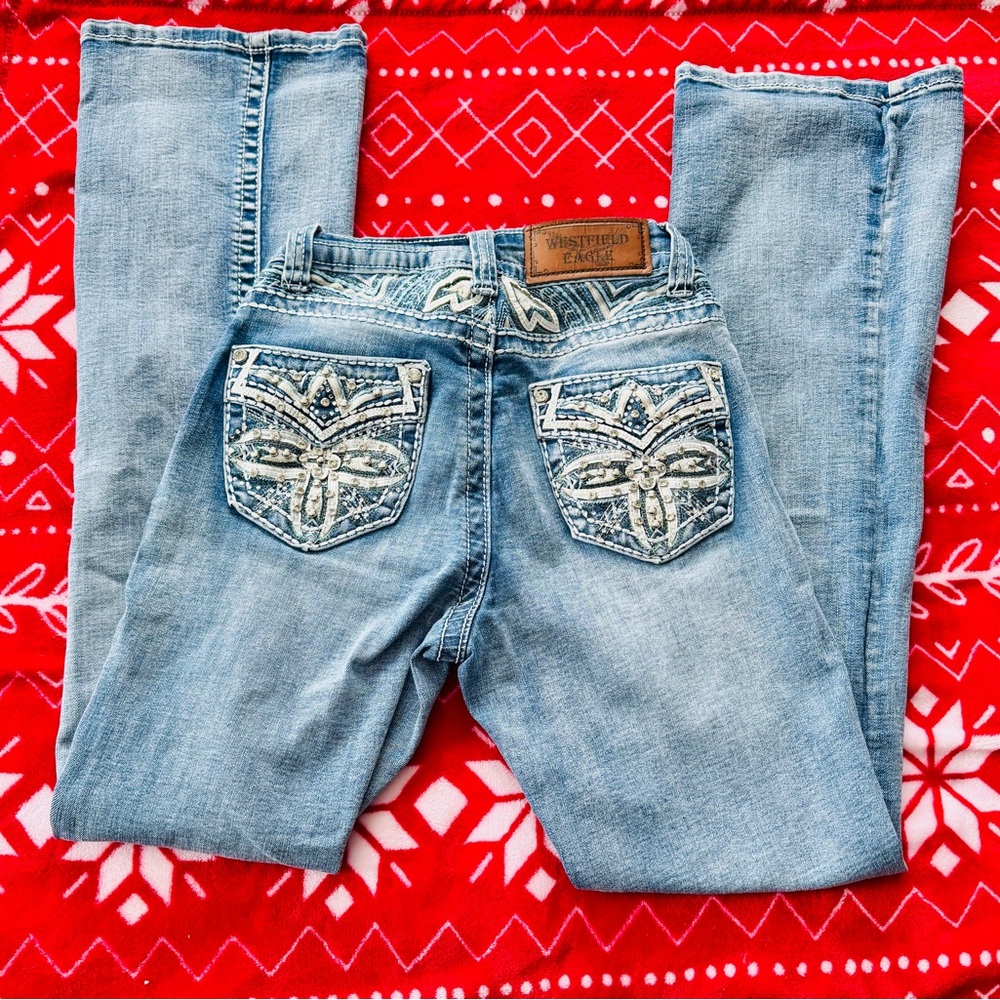 Western Style Light Blue Boot Cut Jeans